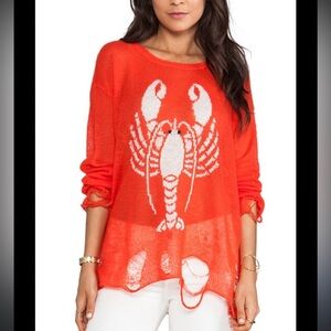 Wildfox Red Lobster Distressed Sweater